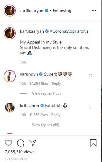 Kartik Aaryan's 'Social Distancing' Monologue Gets Thumbs-up From Arjun Kapoor, Janhvi Kapoor, Varun Dhawan And Others