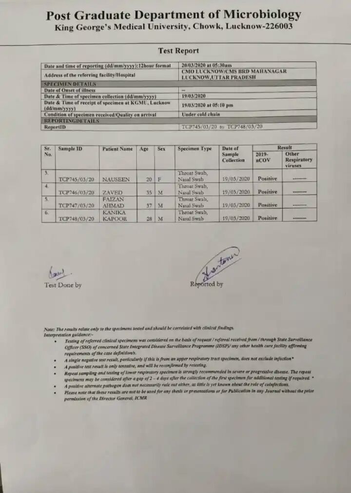 Kanika Kapoor's report.