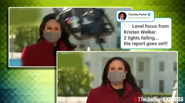 Journalist dodges falling lights during live broadcast, receives praise on social media